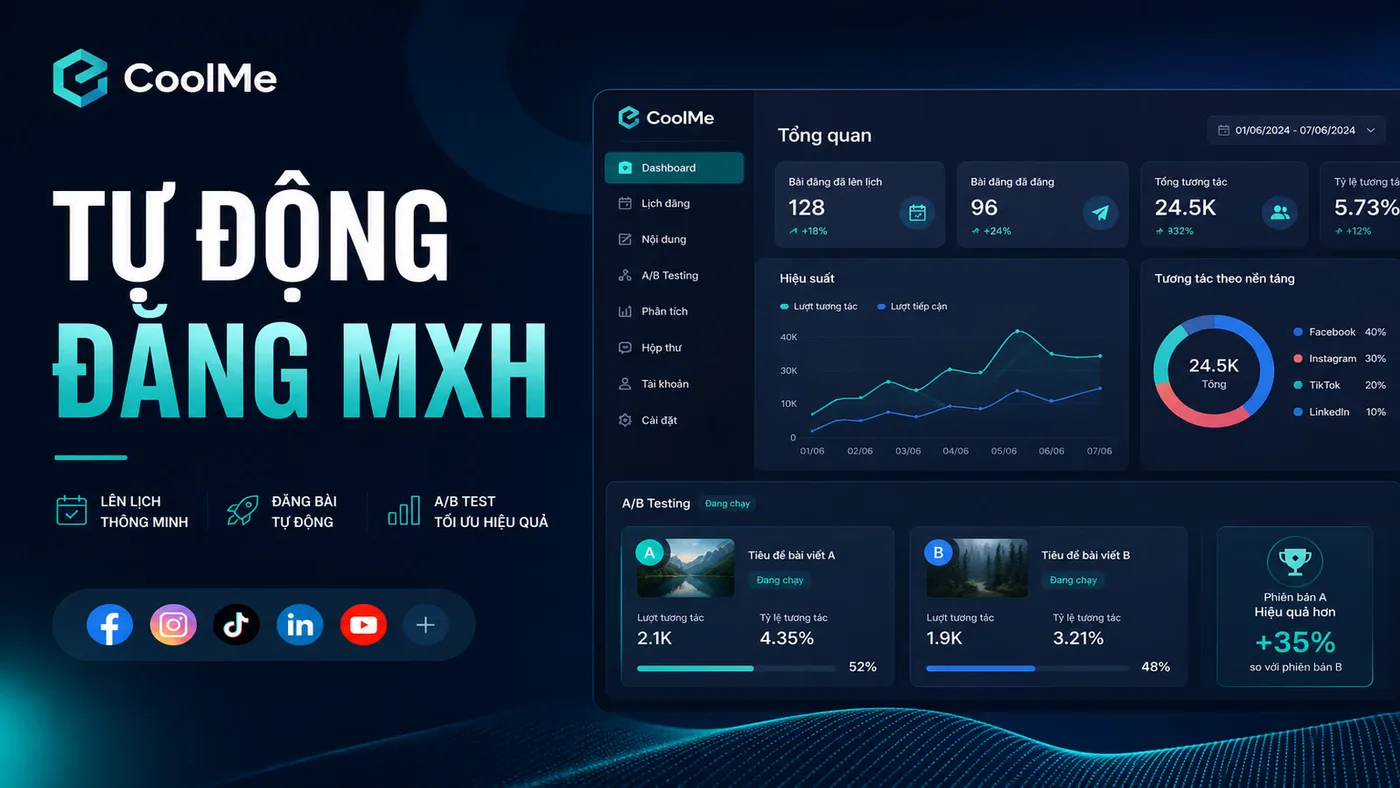 Tự Động Đăng Bài Mạng Xã Hội: Lịch, A/B, Insight Tự Động Đăng Bài MXH: Lịch, A/B, Insight | CoolMe