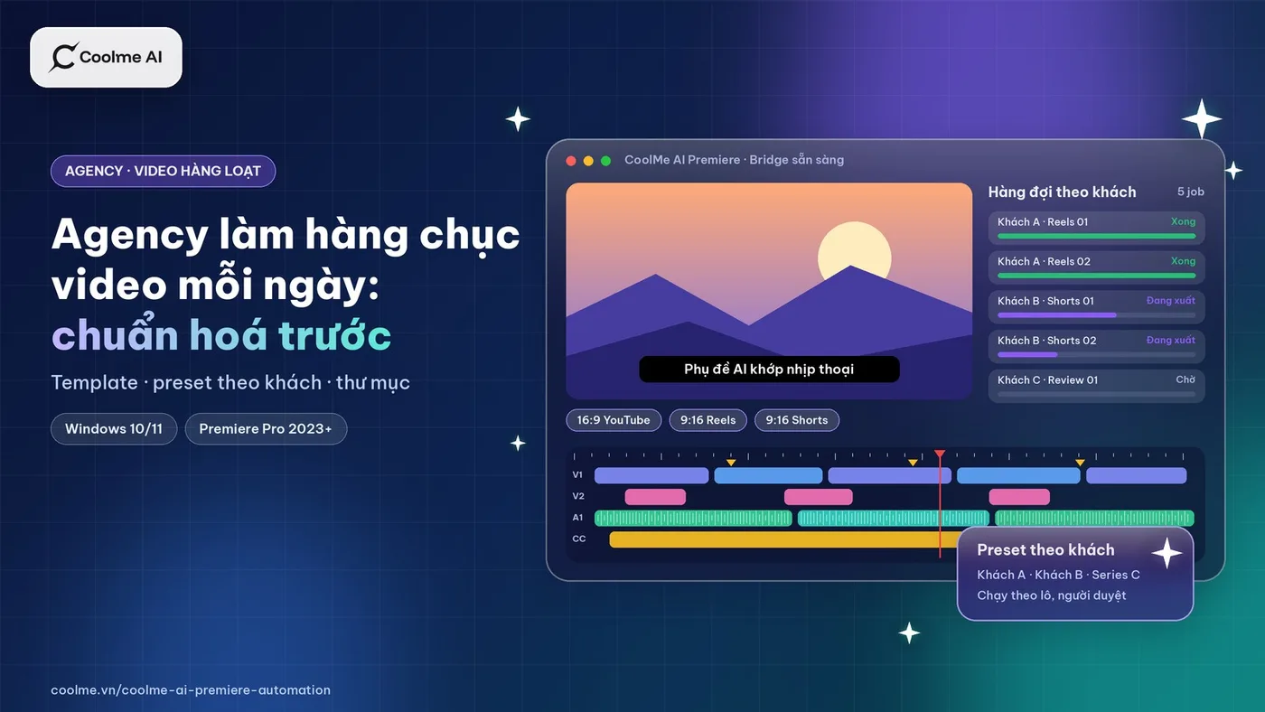Agency làm hàng chục video ngắn mỗi ngày: chuẩn hoá template và preset trước khi giao cho AI Edit video hàng loạt cho agency: chuẩn hoá trước khi giao AI