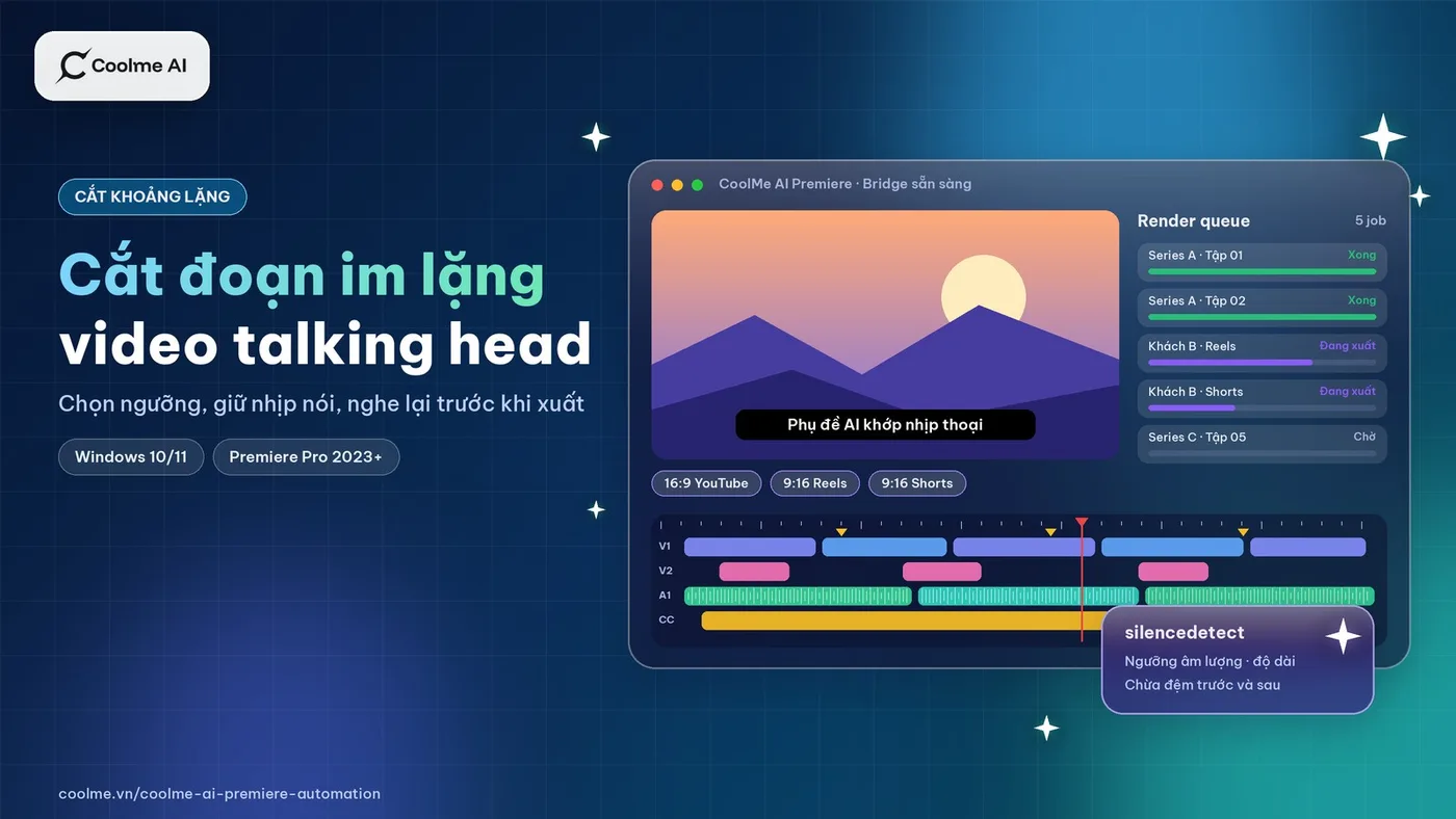 Cắt đoạn im lặng trong video talking head: chọn ngưỡng, giữ nhịp nói và nghe lại trước khi xuất Cắt đoạn im lặng video talking head trong Premiere